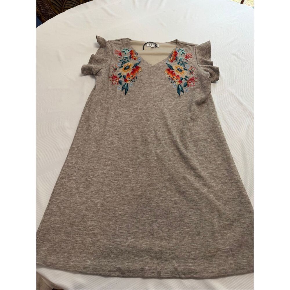THML Brown Embroidered Floral Cap Sleeve Dress Size Small